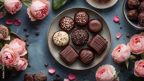 Indulge in decadent chocolates and blushing roses on a romantic Valentine s Day evening with mood lighting and a