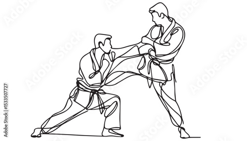 Continuous one single minimal line drawing karate
