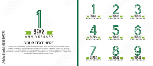 logo anniversary set. green color with green ribbon on white background for special event