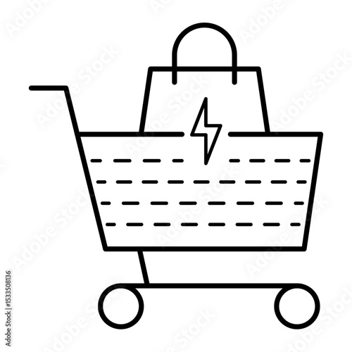 Minimalist lightning bag cart line icon