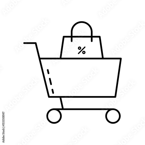 Minimalist shopping bag cart discout line icon