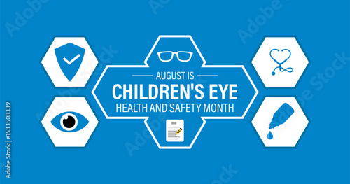 Vector graphic of Children's Eye Health & Safety Awareness Month. Protect Young Vision Early. Creating for web banner, cards, prints, social media, poster, flyer and background design template.