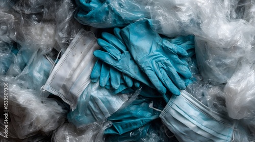Pile of discarded medical waste and protective equipment