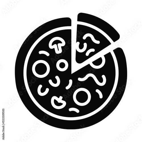Delicious Pizza Slice: A single slice of pizza, removed from a whole pizza, showcasing a variety of toppings.