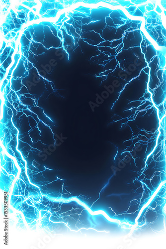 Electric blue lightning frame with dark center, creating a dynamic energy portal effect