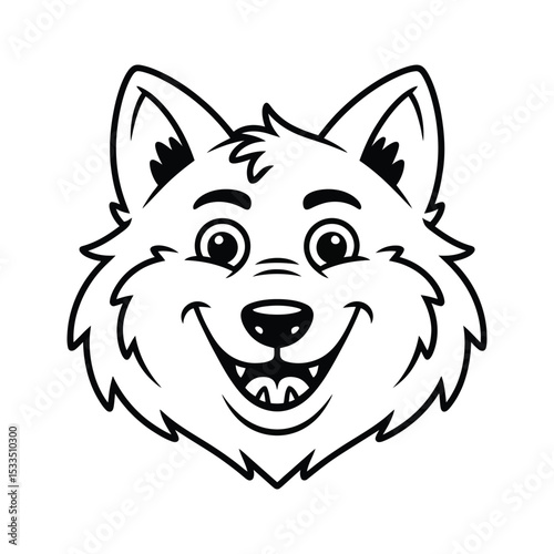 Cheerful Wolf's Smile: A heartwarming illustration of a smiling wolf, captured with minimalist linework that amplifies the joyful character.