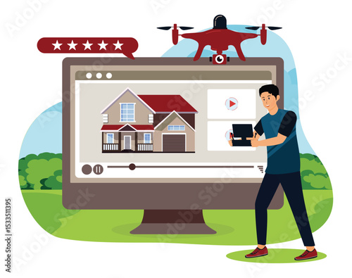 Real estate video tour concept. Real Estate Drone Technology for Property Listing.