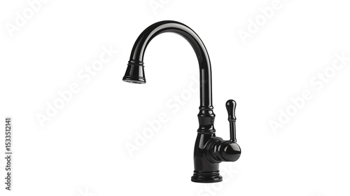 Elegant Black Kitchen Faucet Design Modern Fixture on white and transparent Background