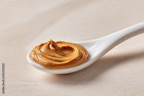 almond butter on a white ceramic spoon