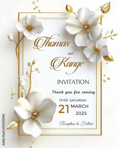 wedding invitation card with flowers