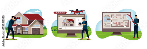 Real estate photography concept. Real estate video tour. Real estate floor plan.
