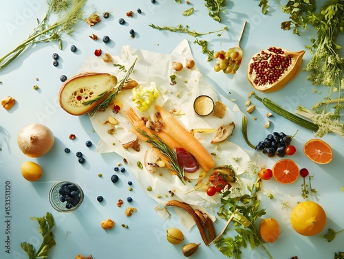 Variety of clean food with white background