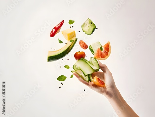Variety of clean food with white background