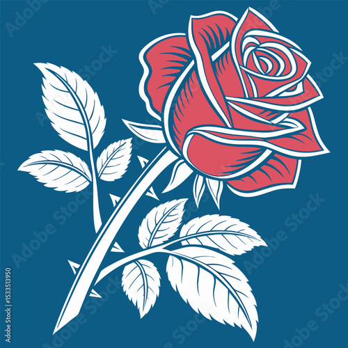Red rose on blue background illustration free online.