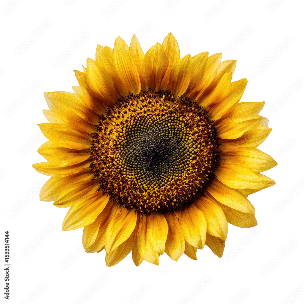 Fototapeta premium Vibrant yellow sunflower blossom isolated transparent background perfect for summer designs and floral art projects