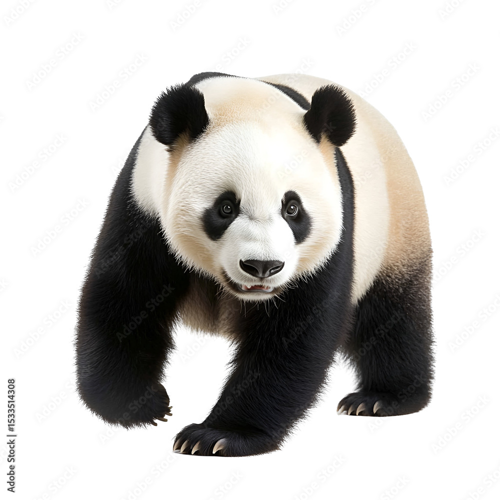 Fototapeta premium Adorable Giant Panda Walking, Black and White Fur, Wildlife