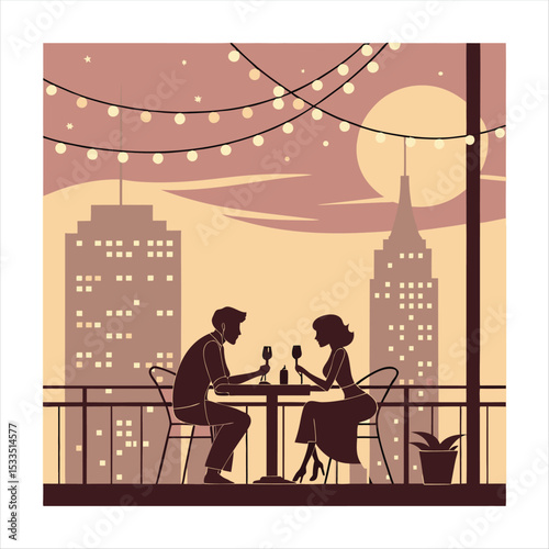 Romantic Rooftop Dinner Date Under City Lights.