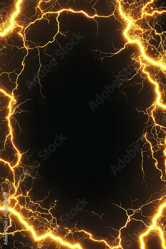 Abstract lightning frame with glowing edges surrounding a dark center, ideal for backgrounds