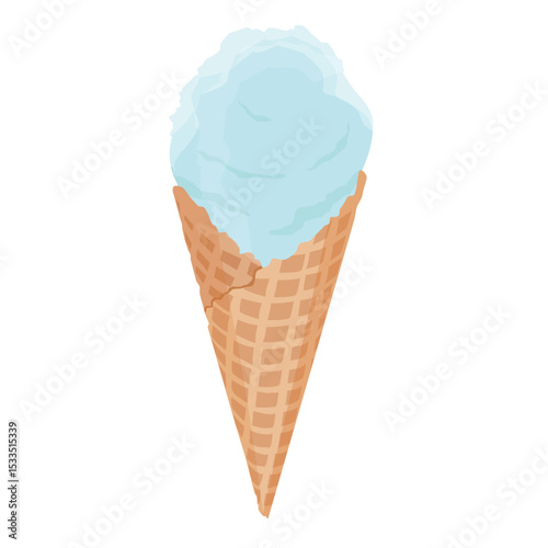 Mint ice cream scoop with a crisp waffle cone isolated on white background