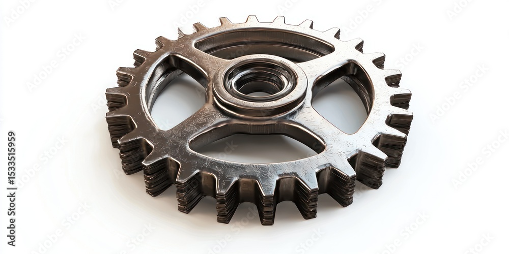 3D render of a metal gear with detailed teeth on white background 3D render of a metal gear with detailed teeth on white background