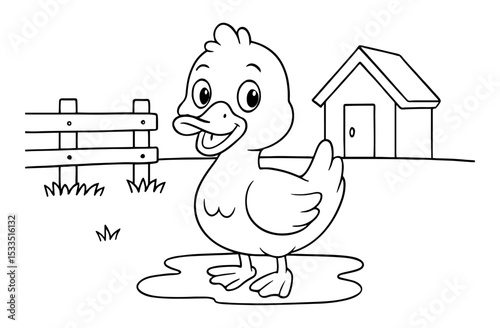 Coloring page of little duck for kids coloring book
