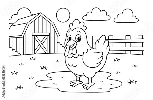 Coloring page of little chicken for kids coloring book