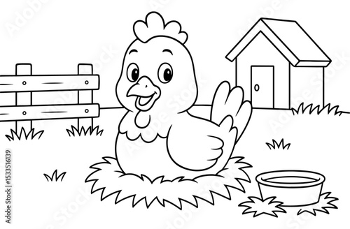 Coloring page of little chicken for kids coloring book