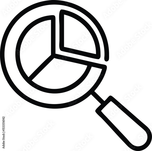 Magnifying Glass with Pie Chart Icon Representing Data Analysis and Research