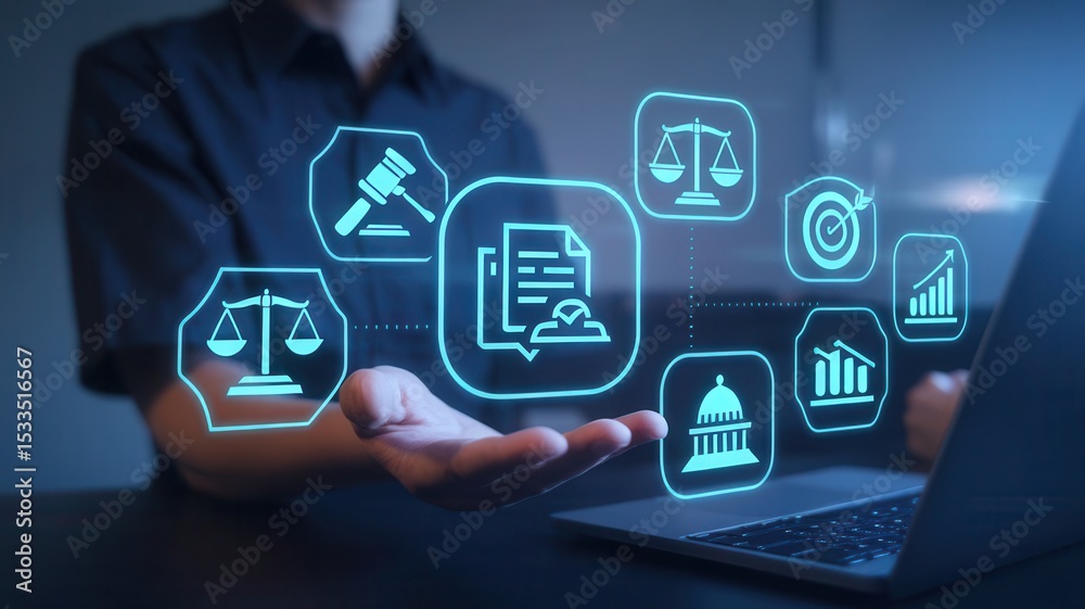 Obraz Digital law implementation, virtual justice and digital online legal services #1533516567