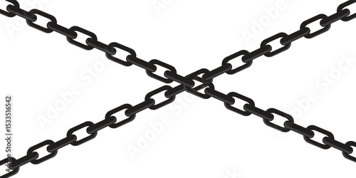 Two crossing metal chains on white background. Cross chain