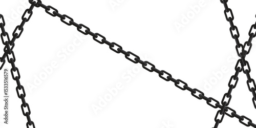 Background hanging heavy metal chains isolated on white background