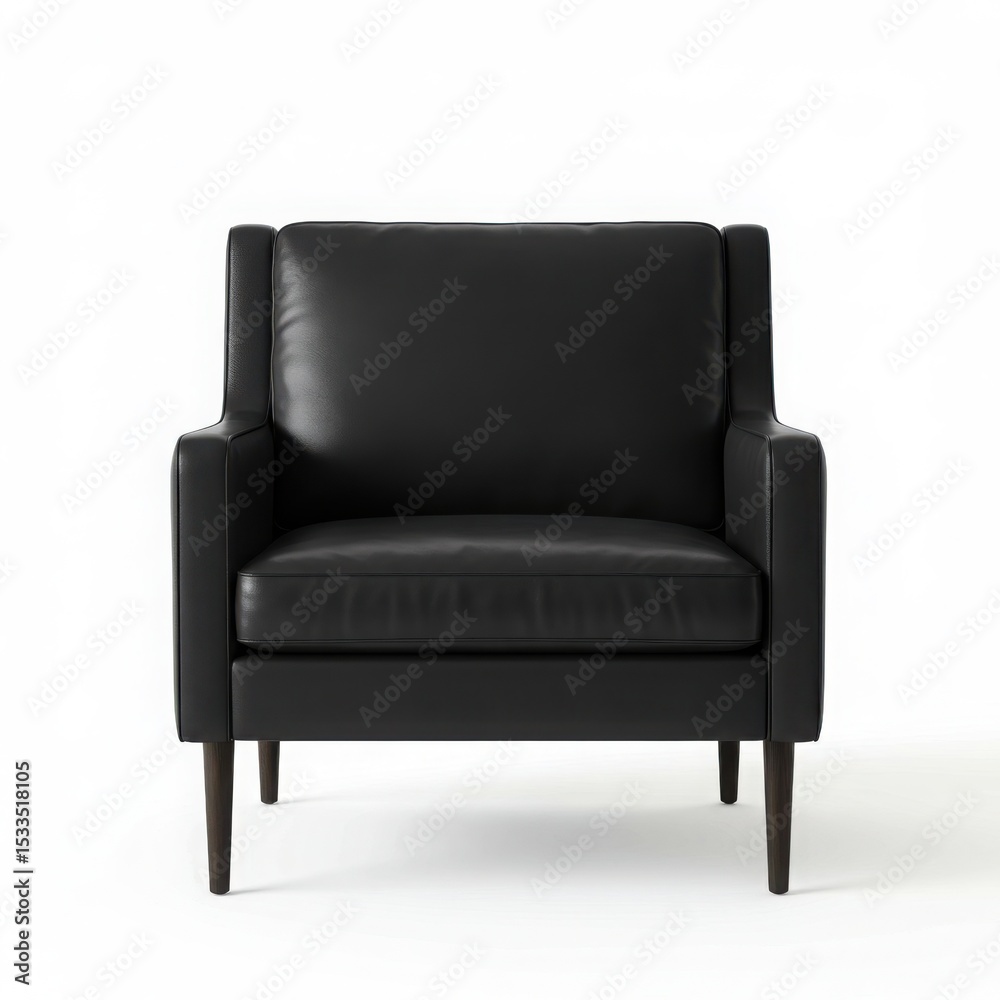 Fototapeta premium Black leather armchair isolated on white background for living room, office, or lounge area.
