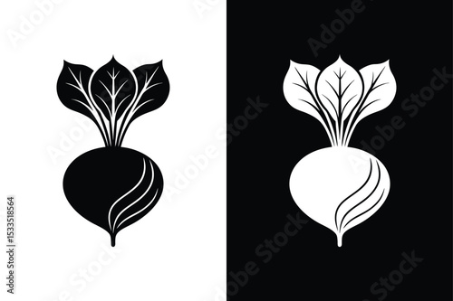 Black and White Beetroot Icon. Clean Minimalist Silhouette Design
