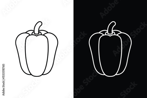 Black and White Bell Pepper Icon. Simple Capsicum Vector Illustration