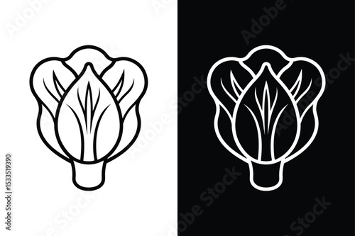 Minimalist Bok Choy Line Drawing Icon. Black and White Vegetable Vector
