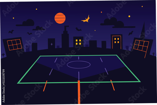 basketball court in the night background