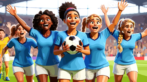 Beautiful Soccer Players Celebrating Victory – Happy Team Posing After Winning Game