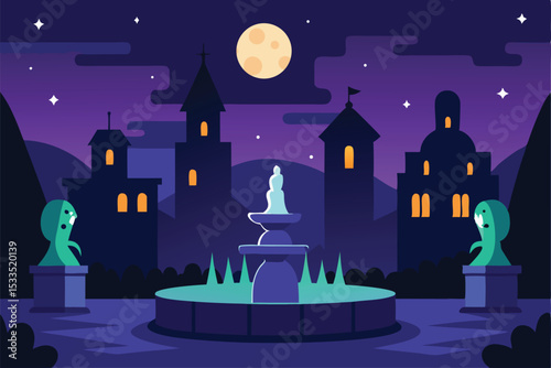Halloween night scene with castle