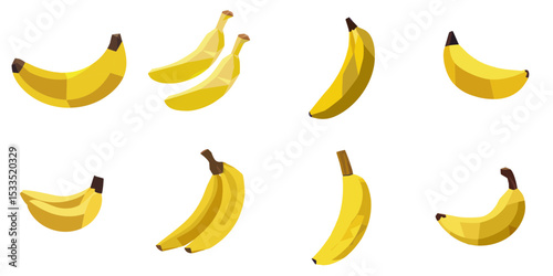 Multiple vector illustrations banana, low poly style

