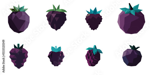 Multiple vector illustrations blackberry, low poly style

