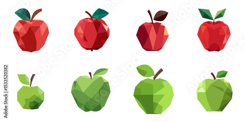 Multiple vector illustrations apple, low poly style

