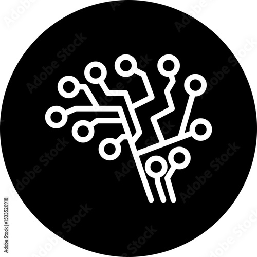 Brain Circuit (Artificial Intelligence) Vector Line White Circle Black Icon Design