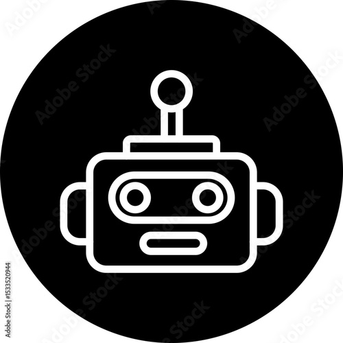 AI Robot Head Vector Line White Circle Black Icon Design