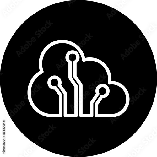 Cloud Computing Vector Line White Circle Black Icon Design