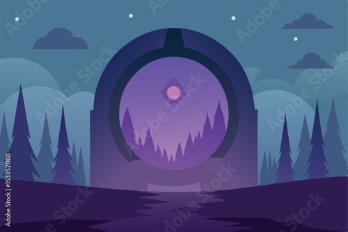night landscape with moon and stars