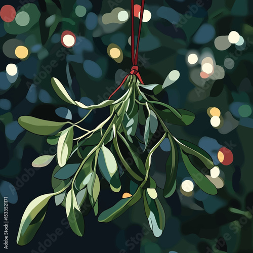 Festive Mistletoe with Holiday Ribbons and Lights, Mistletoe Moment