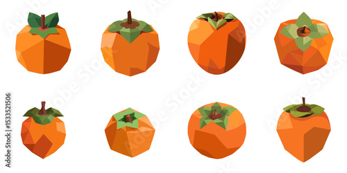 Multiple vector illustrations persimmon, low poly style

