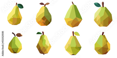 Multiple vector illustrations pear, low poly style


