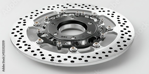 3D render of motorcycle disc brake rotor on white background