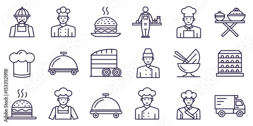 Catering Line Icon Set — Catering Service and Food Delivery

